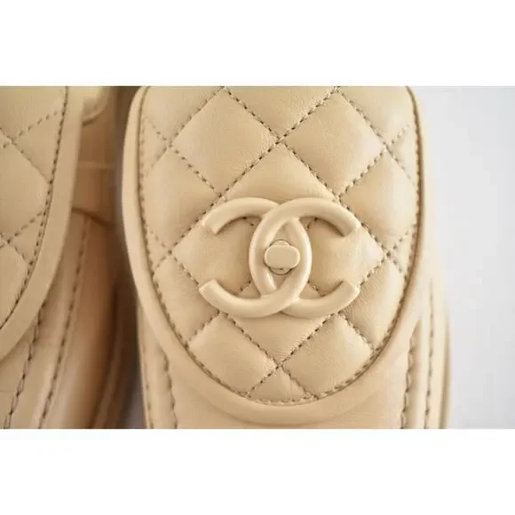 Chanel 24C Beige Leather Quilted Flap Turnlock CC Logo Moccasin Flat Loafer 38.5 - Picture 12 of 16